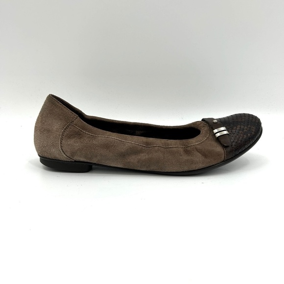 AGL Bella Ballet Flat Brown Suede Buckle Snakeskin Cap Toe Flat Shoes Size 8.5 - Picture 1 of 9
